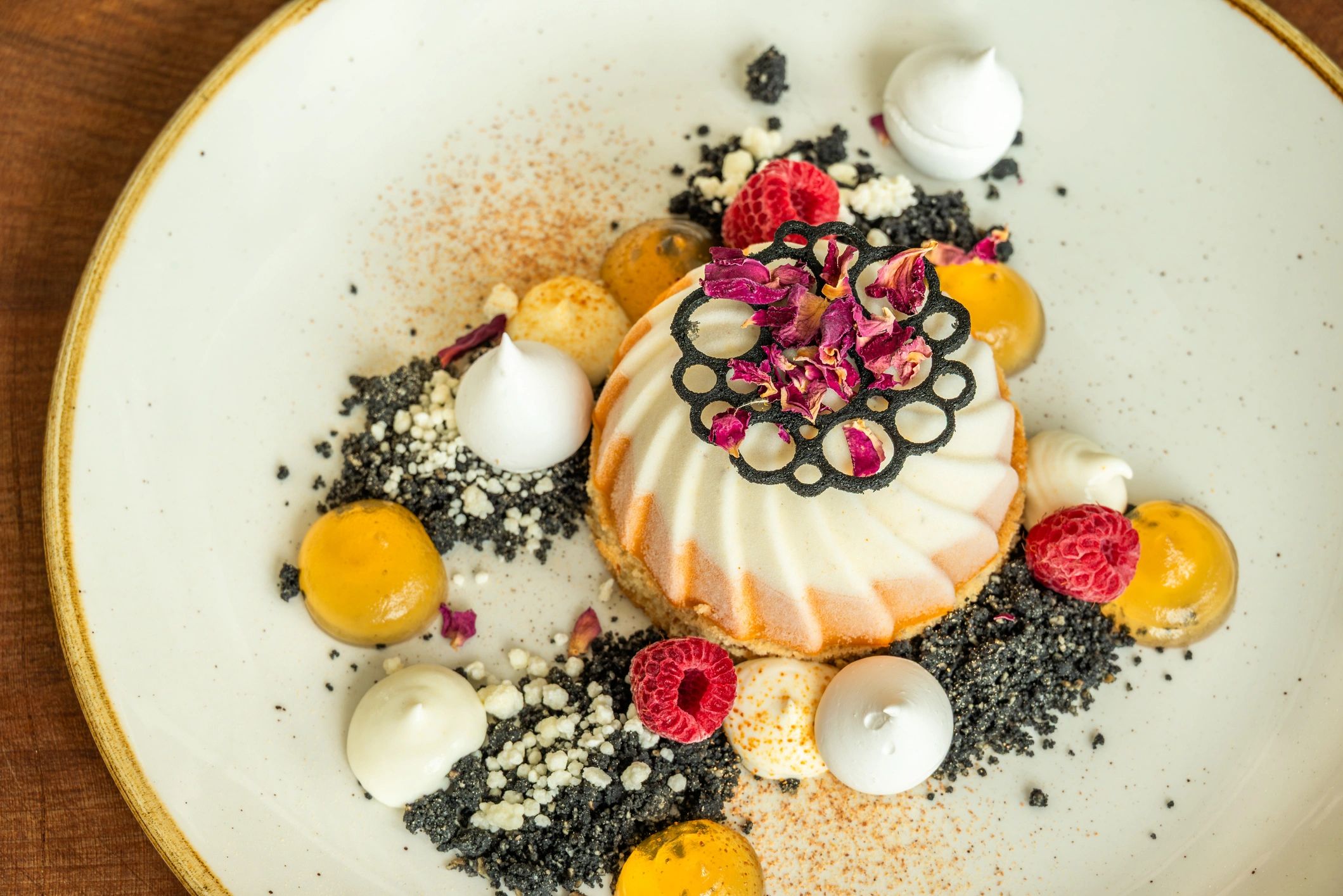 Artfully plated gourmet dessert