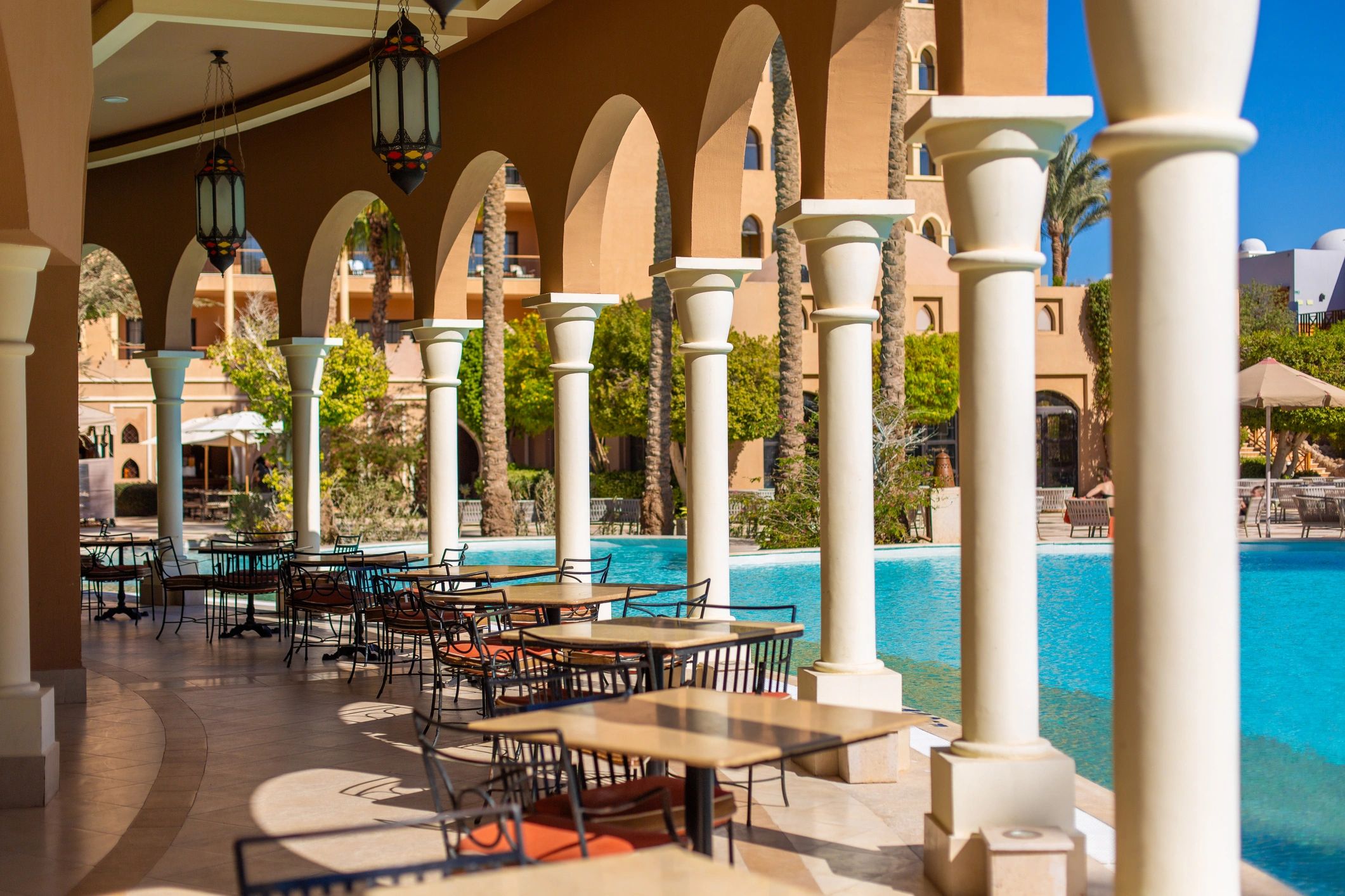 Luxury resort poolside terrace